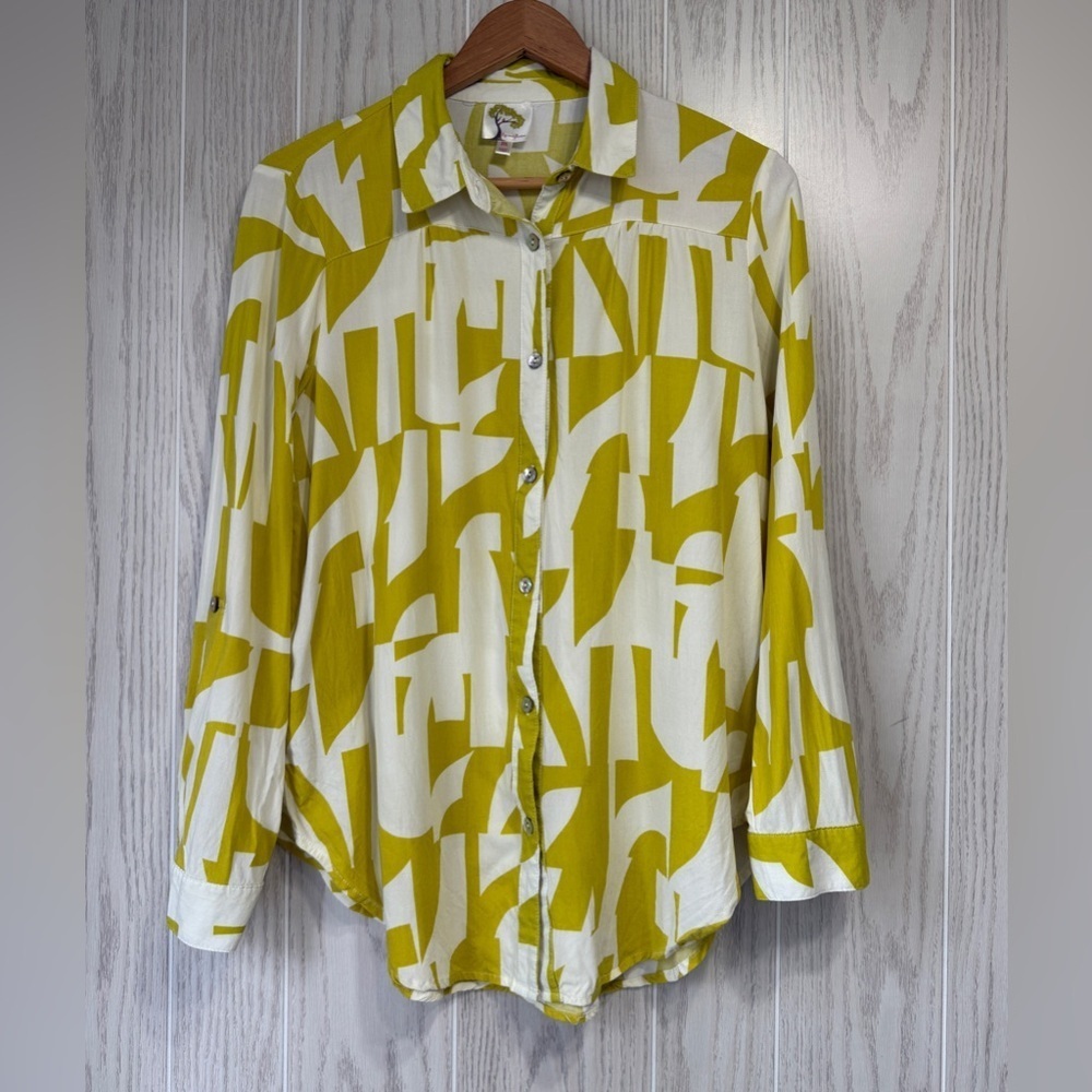 Fig & Flower Anthropologie Line Green Button Down Top Size M EUC